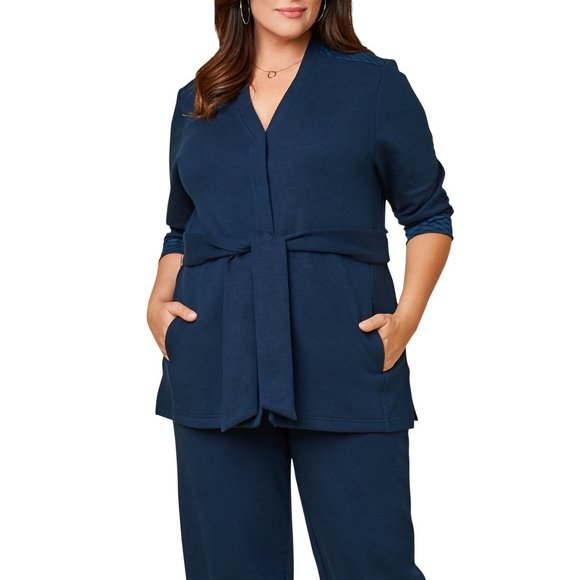 Seek No Further Women’s Plus Size- 2X, ¾ Sleeve Stretch Ponte Jacket- Navy Night - Picture 1 of 6